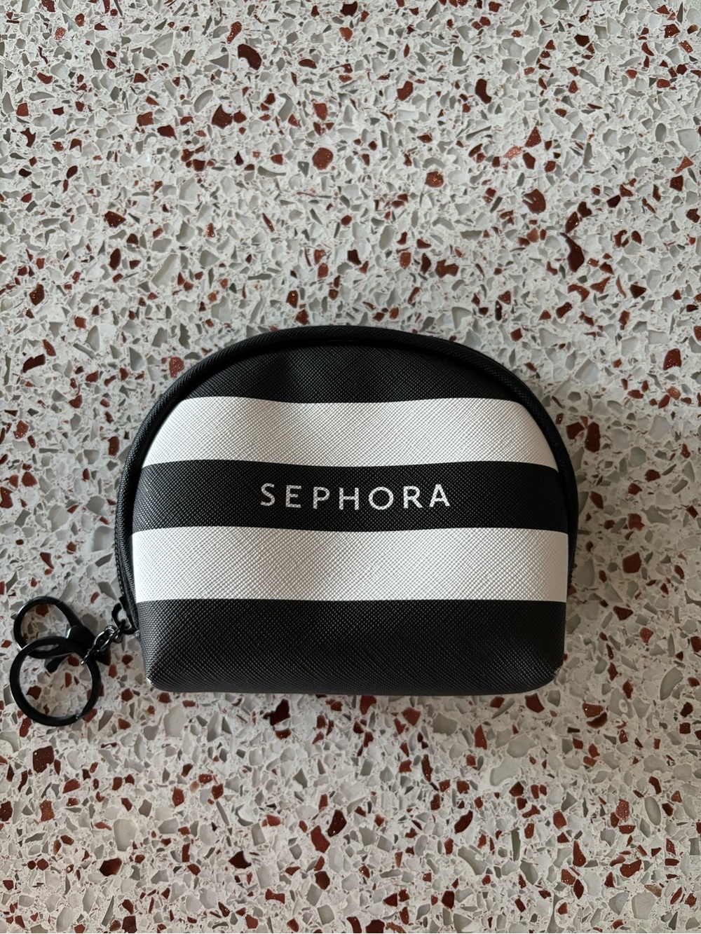 Sephora Black and White Striped Cosmetic Pouch with Keyring
